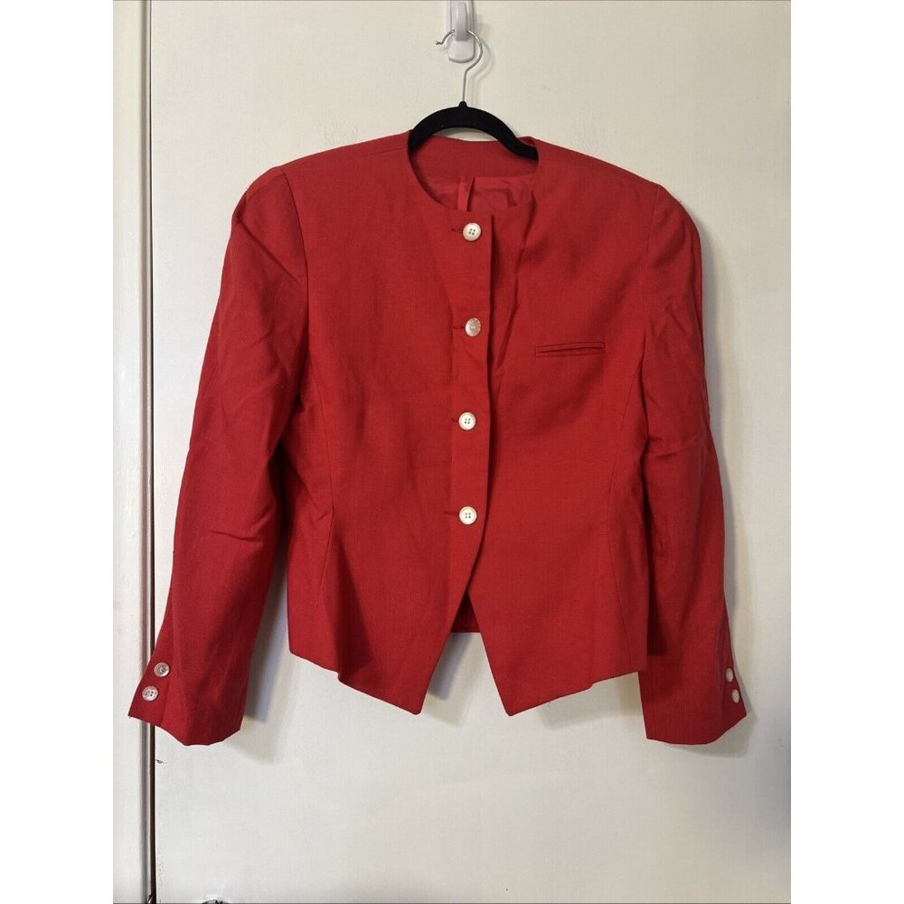 Vintage Oleg‎ Cassini Red Long Blazer Size 10 Women USA Made Lined Rayon Poly